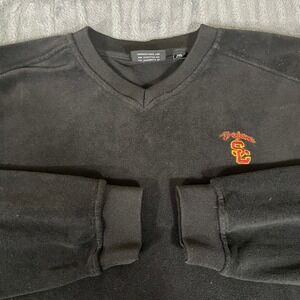 USC Trojans Team Trojan Black Fleece V-Neck Pullover Sweatshirt  XXL Logo